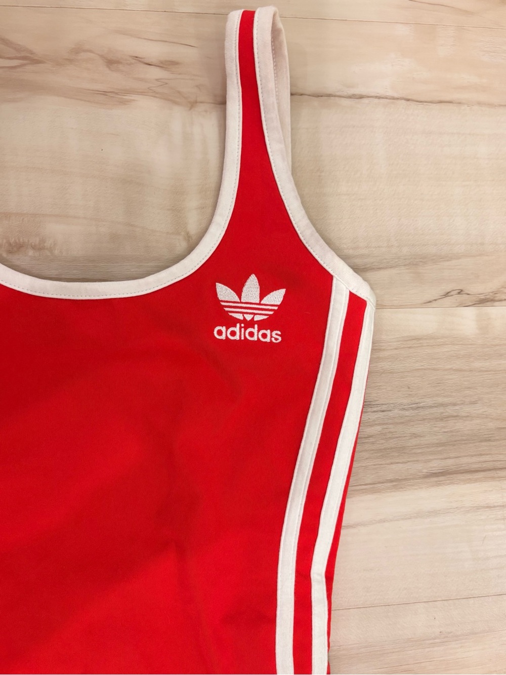 Adidas Originals Red Trefoil 3-Stripes Bodysuit | Retro Athletic One Piece Small - Picture 3 of 5